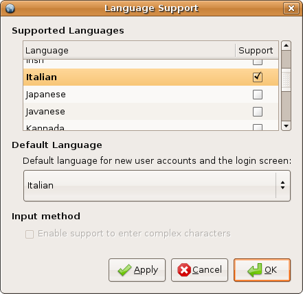 pacchetto lingua italiana ubuntu